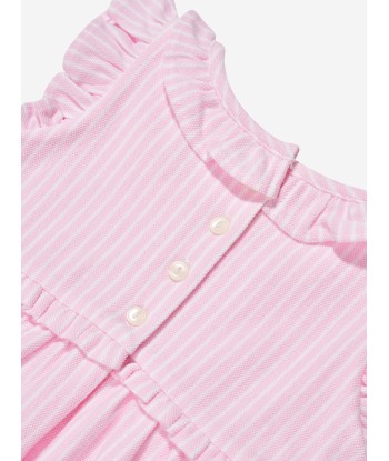 Ralph Lauren Baby Girls Striped Bubble Romper in Pink pas cheres