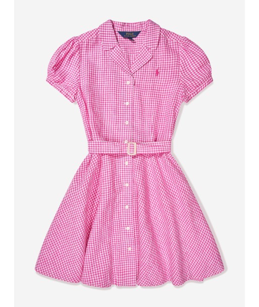 Ralph Lauren Girls Gingham Shirt Dress in Pink en linge