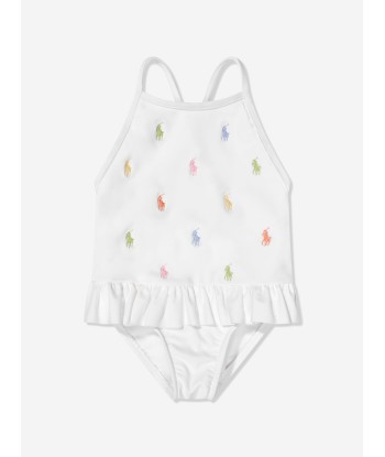 Ralph Lauren Girls Logo Swimsuit in White prix pour 