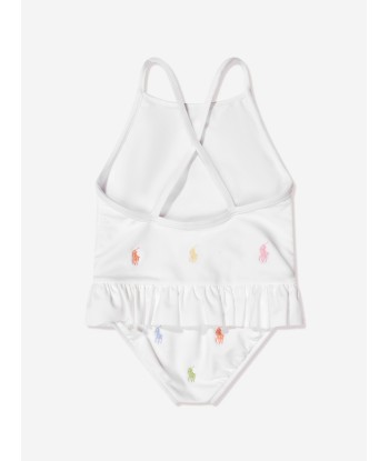 Ralph Lauren Girls Logo Swimsuit in White prix pour 