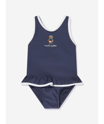 Ralph Lauren Baby Girls Embroidered Bear Swimsuit in Navy Dans la société mordern