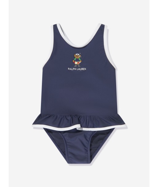 Ralph Lauren Baby Girls Embroidered Bear Swimsuit in Navy Dans la société mordern