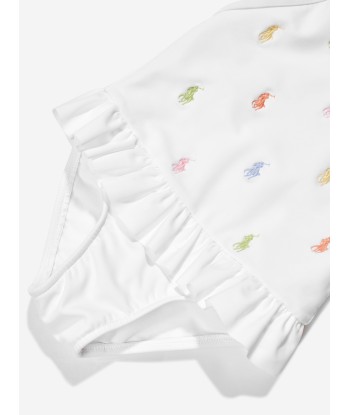 Ralph Lauren Girls Logo Swimsuit in White prix pour 