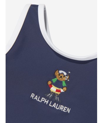 Ralph Lauren Baby Girls Embroidered Bear Swimsuit in Navy Dans la société mordern