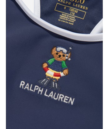 Ralph Lauren Girls Embroidered Bear Swimsuit in Navy solde