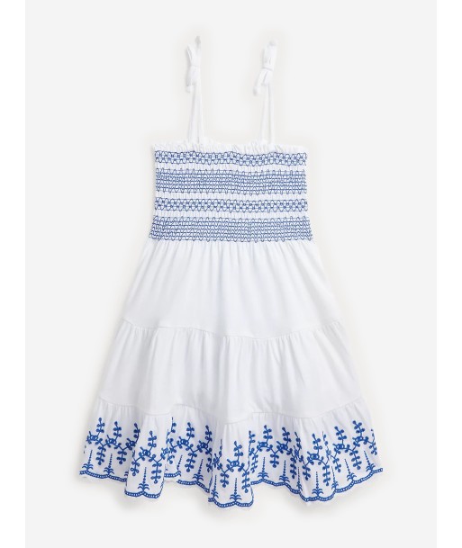 Ralph Lauren Girls Eyelet Embroidered Strap Dress in White Fin de série