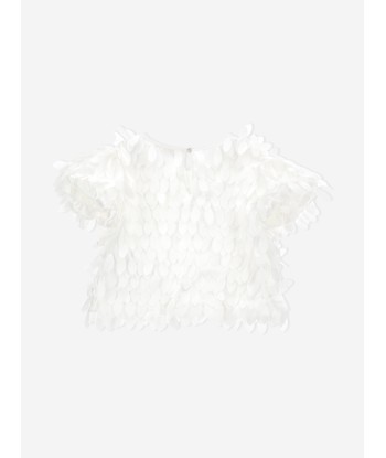 Monnalisa Girls Satin Leaf Top in Ivory pas cher