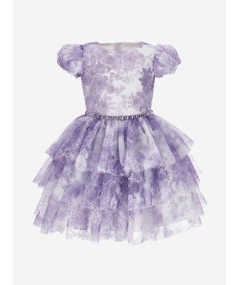 Monnalisa Girls Monochrome Tulle Dress in Purple Pour