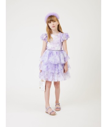 Monnalisa Girls Monochrome Tulle Dress in Purple Pour