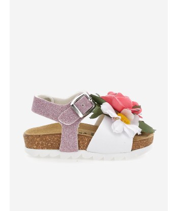 Monnalisa Girls Glitter Flower Sandals in Pink de la marque