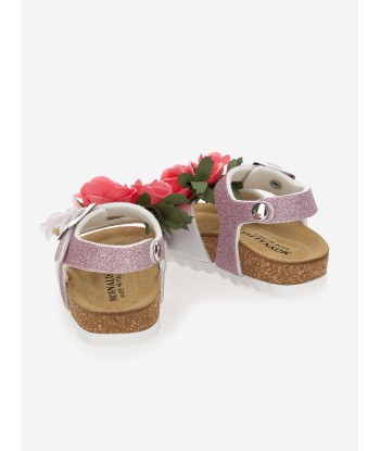 Monnalisa Girls Glitter Flower Sandals in Pink de la marque