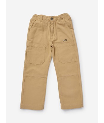 Off-White Boys Diagonal Outline Worker Trousers in Beige À commander