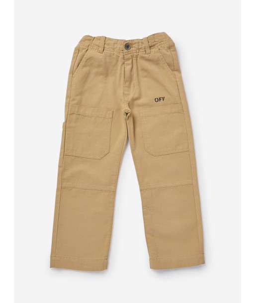 Off-White Boys Diagonal Outline Worker Trousers in Beige À commander