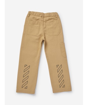 Off-White Boys Diagonal Outline Worker Trousers in Beige À commander