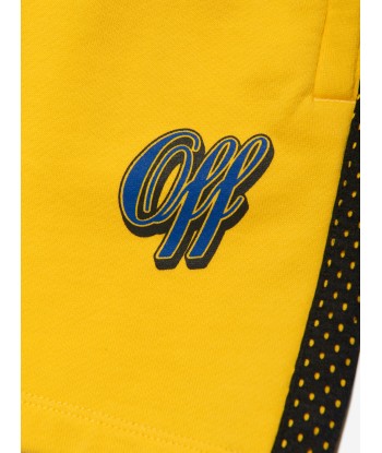 Off-White Boys Baseball Logo Mesh Shorts in Yellow acheter en ligne