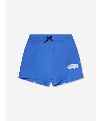 Off-White Boys Paint Graphic Swim Shorts in Blue soldes