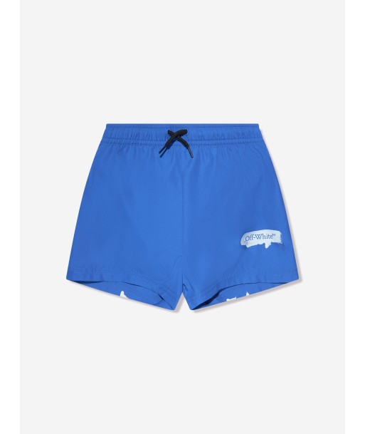 Off-White Boys Paint Graphic Swim Shorts in Blue soldes