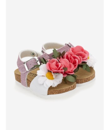 Monnalisa Girls Glitter Flower Sandals in Pink de la marque