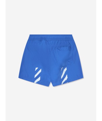 Off-White Boys Paint Graphic Swim Shorts in Blue soldes