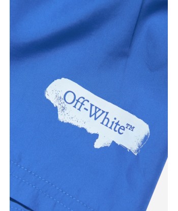 Off-White Boys Paint Graphic Swim Shorts in Blue soldes