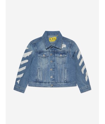 Off-White Kids Paint Graphic Denim Jacket in Blue Découvrez la collection