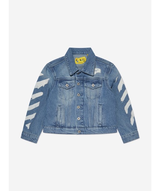 Off-White Kids Paint Graphic Denim Jacket in Blue Découvrez la collection