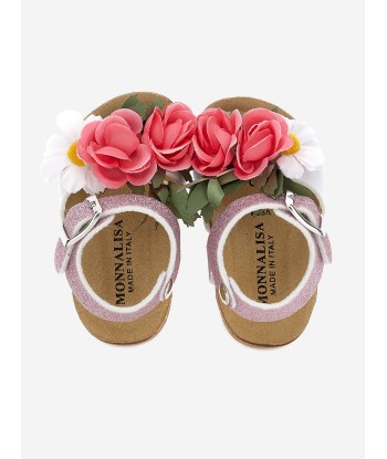 Monnalisa Girls Glitter Flower Sandals in Pink de la marque