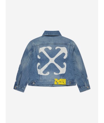 Off-White Kids Paint Graphic Denim Jacket in Blue Découvrez la collection