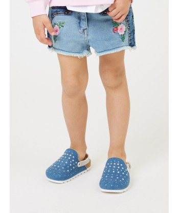 Monnalisa Girls Denim Rhinestone Sandals in Blue la livraison gratuite