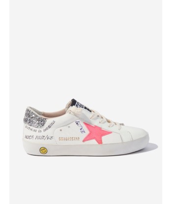 Golden Goose Girls Leather Super Star Journey Print Trainers in White basket pas cher