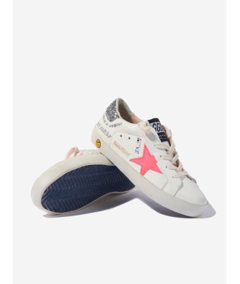 Golden Goose Girls Leather Super Star Journey Print Trainers in White basket pas cher