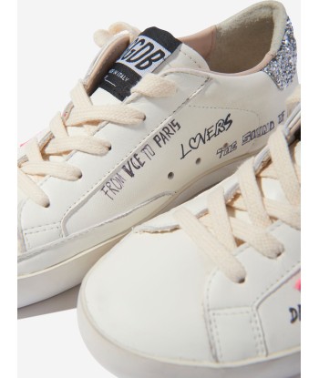 Golden Goose Girls Leather Super Star Journey Print Trainers in White basket pas cher