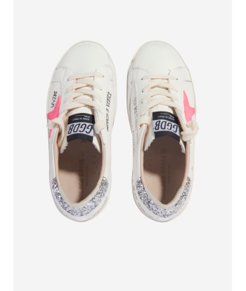 Golden Goose Girls Leather Super Star Journey Print Trainers in White basket pas cher