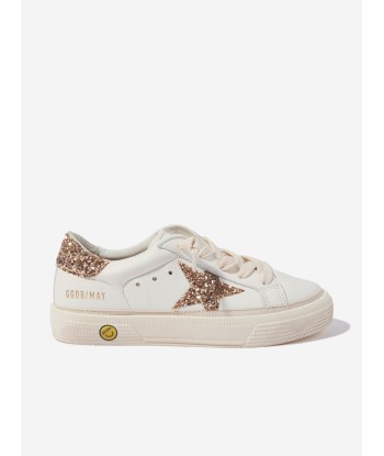 Golden Goose Girls Leather Glitter Star And Heel Trainers in White À commander