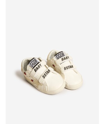 Golden Goose Baby Leather School Star Trainers in Cream le des métaux précieux