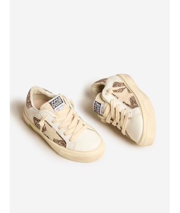 Golden Goose Girls May Leather And Glitter Trainers in Cream Découvrez la collection