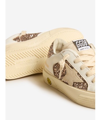 Golden Goose Girls May Leather And Glitter Trainers in Cream Découvrez la collection