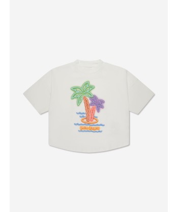 Palm Angels Boys Neon Palms Oversized T-Shirt in White la colonne vertébrale