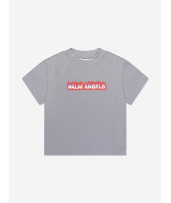 Palm Angels Boys Flames Regular T-Shirt in Grey livraison gratuite