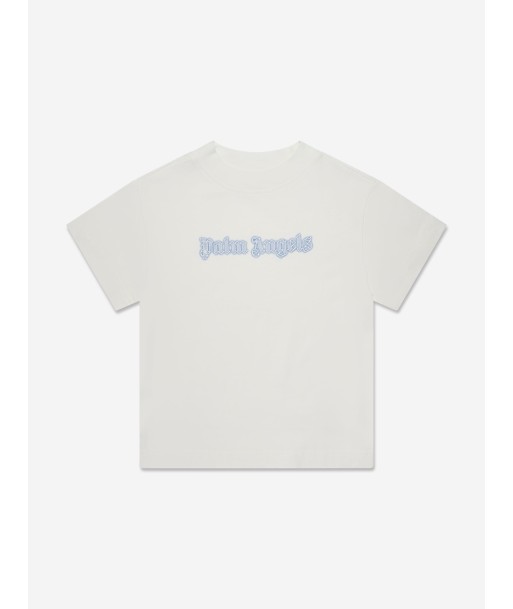 Palm Angels Boys Neon Logo T-Shirt in White pas cher