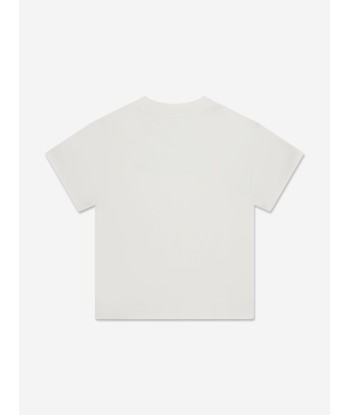 Palm Angels Boys Neon Logo T-Shirt in White pas cher