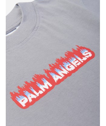 Palm Angels Boys Flames Regular T-Shirt in Grey livraison gratuite