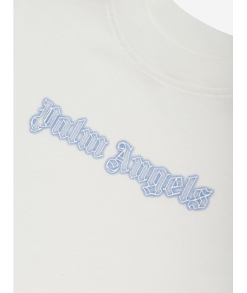 Palm Angels Boys Neon Logo T-Shirt in White pas cher