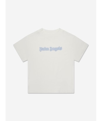 Palm Angels Boys Neon Logo T-Shirt in White pas cher