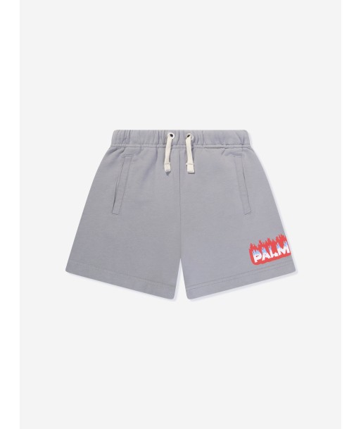 Palm Angels Boys Flames Sweat Shorts in Grey les ctes