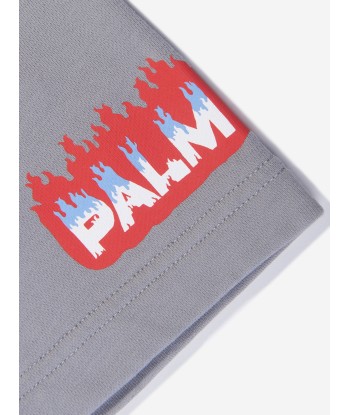 Palm Angels Boys Flames Sweat Shorts in Grey les ctes