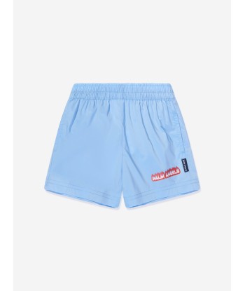 Palm Angels Boys Flames Swim Shorts in Blue pas chere