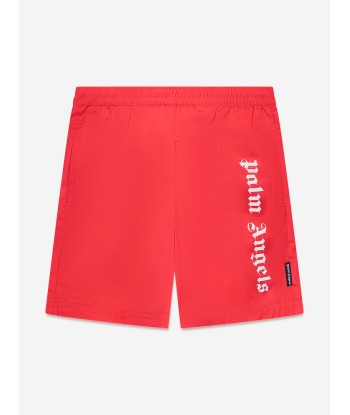 Palm Angels Boys Overlogo Swim Shorts in Red d'Europe débarque