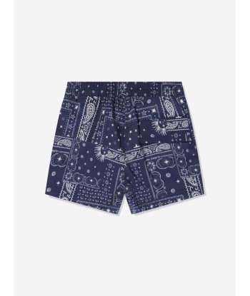 Palm Angels Boys Astro Paisley Swim Shorts in Navy les muscles