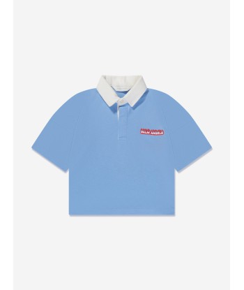 Palm Angels Boys Flames Oversized Polo Shirt in Blue pas cher 